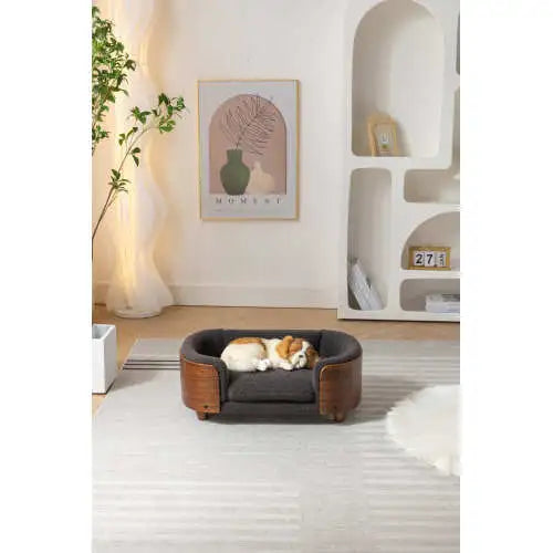 Scandinavian Dog Bed | Elevated Pet Sofa w/ Walnut Wood & Cashmere Cushion (Small)