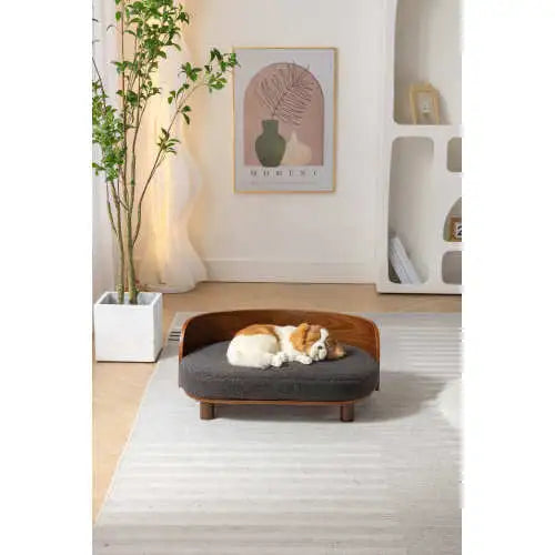 Elevated Dog Bed - Scandinavian Style Pet Sofa, Walnut Wood & Cashmere