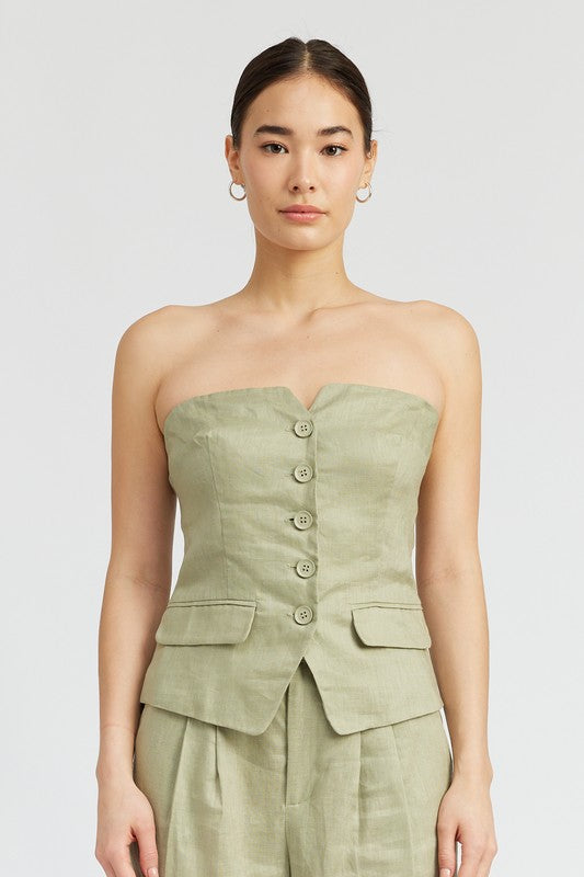 Button Down Bustier Tube Top - Minihomy