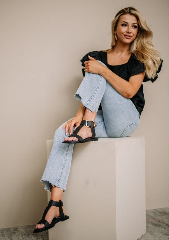 AVA 2 Leather Flat Sandals with Oversized Buckle - Casual Chic for Spring - Minihomy