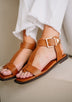 AVA 2 Leather Flat Sandals with Oversized Buckle - Casual Chic for Spring - Minihomy