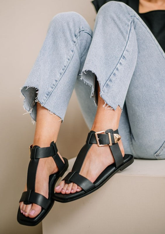 AVA 2 Leather Flat Sandals with Oversized Buckle - Casual Chic for Spring - Minihomy