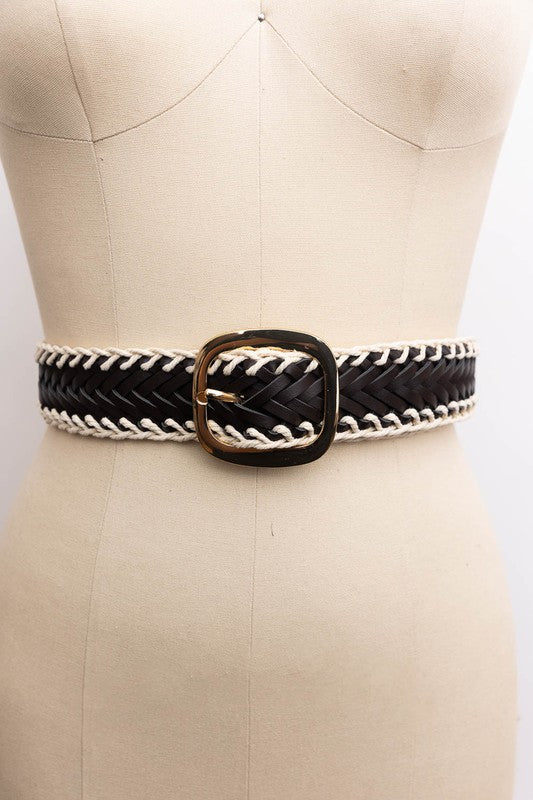 Crochet Trimmed Woven Leather Belt - Minihomy