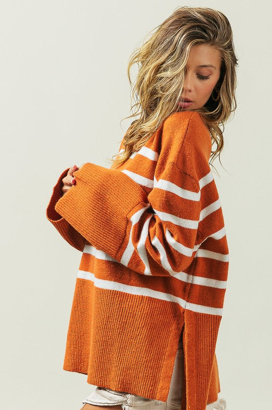 Striped Ribbed Hem Sweater: Casual & Stylish
