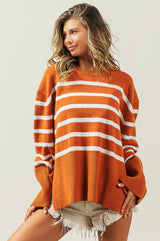 Striped Ribbed Hem Sweater: Casual & Stylish