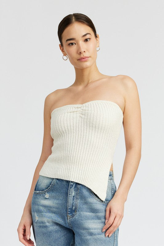 Asymmetrical Ruched Tube Top - Minihomy