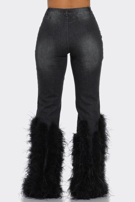 Distressed Pearl Embellished Feather Detail Women's Jeans - Trendy Casual Style - Minihomy