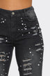 Distressed Pearl Embellished Feather Detail Women's Jeans - Trendy Casual Style - Minihomy