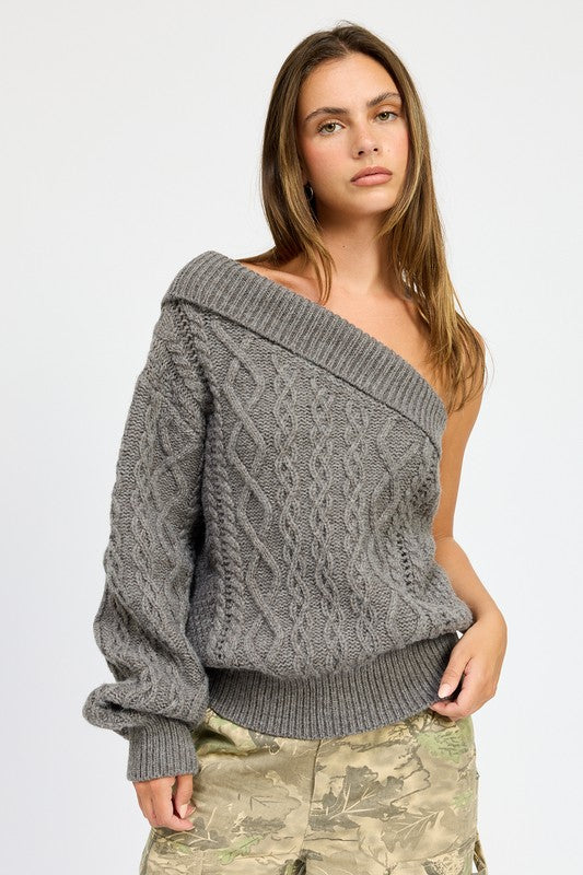 Oversized One Shoulder Sweater for Women - Cozy and Stylish Knit Pullover - Minihomy