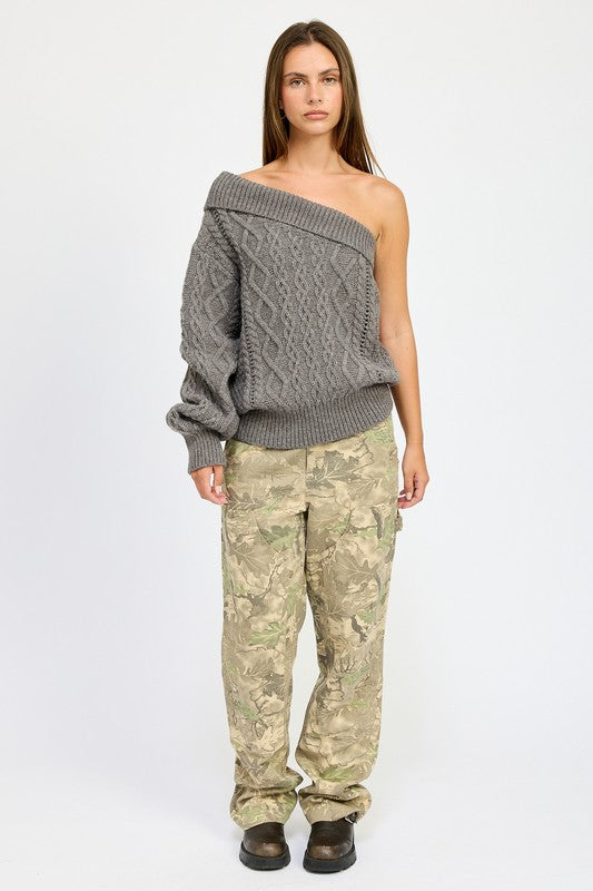 Oversized One Shoulder Sweater for Women - Cozy and Stylish Knit Pullover - Minihomy