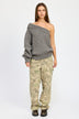 Oversized One Shoulder Sweater for Women - Cozy and Stylish Knit Pullover - Minihomy