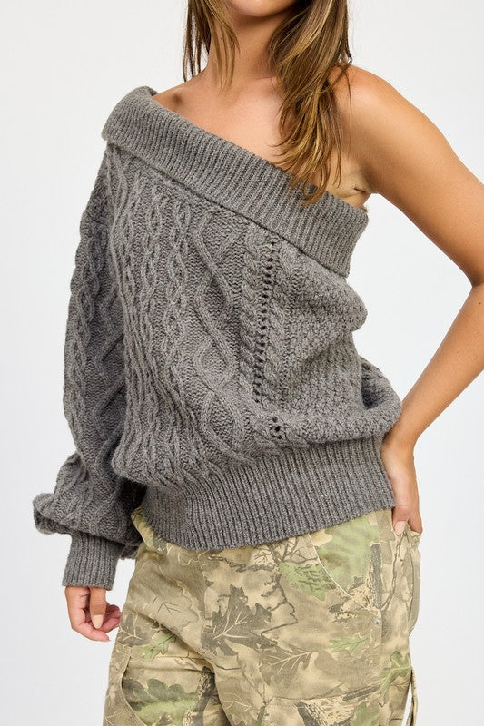 Oversized One Shoulder Sweater for Women - Cozy and Stylish Knit Pullover - Minihomy