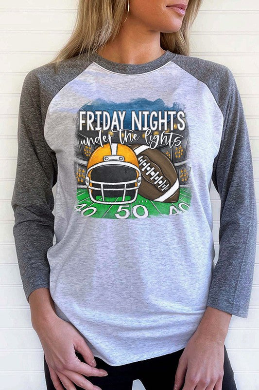 Game Day Yellow Helmet Friday Nights Raglan Shirt for Sports Fans - Minihomy