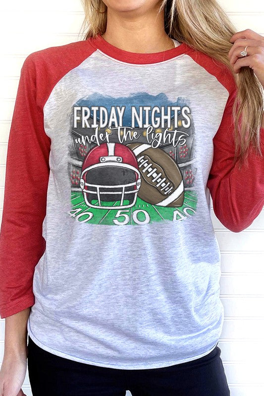 Game Day Red Helmet Friday Nights Raglan Shirt - Unisex Casual Sports Tee - Minihomy
