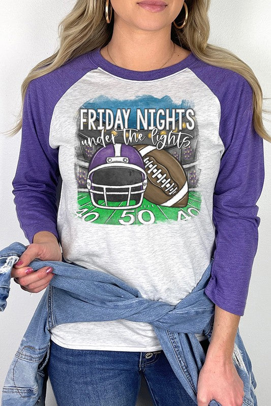 Game Day Purple Helmet Friday Nights Raglan Shirt for Sports Fans - Minihomy