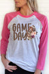 Football Game Day Floral Graphic Raglan T-Shirt for Women - Minihomy