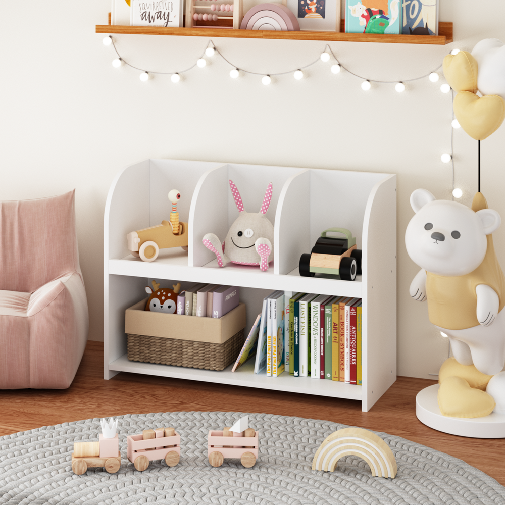 Kids Bookcase with 4 Compartments: Toy Organizer & Storage Shelf