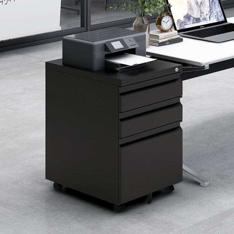 Black Metal Mobile File Cabinet with Lock - 3 Drawers, Legal/Letter Size