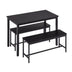 Black Industrial Dining Table Set with 2 Benches - Kitchen, Breakfast, Living Room, Party Room, 43.3"L x 23.6"W x 29.9"H - Minihomy