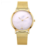 Women's Silver & Gold Mesh Marble Watch - Vansvar Fashion Quartz Wristwatch