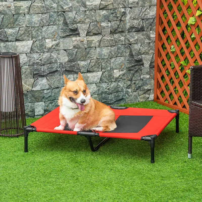 PawHut Elevated Dog Cot - 36x30" Cooling Pet Bed with Mesh - Red