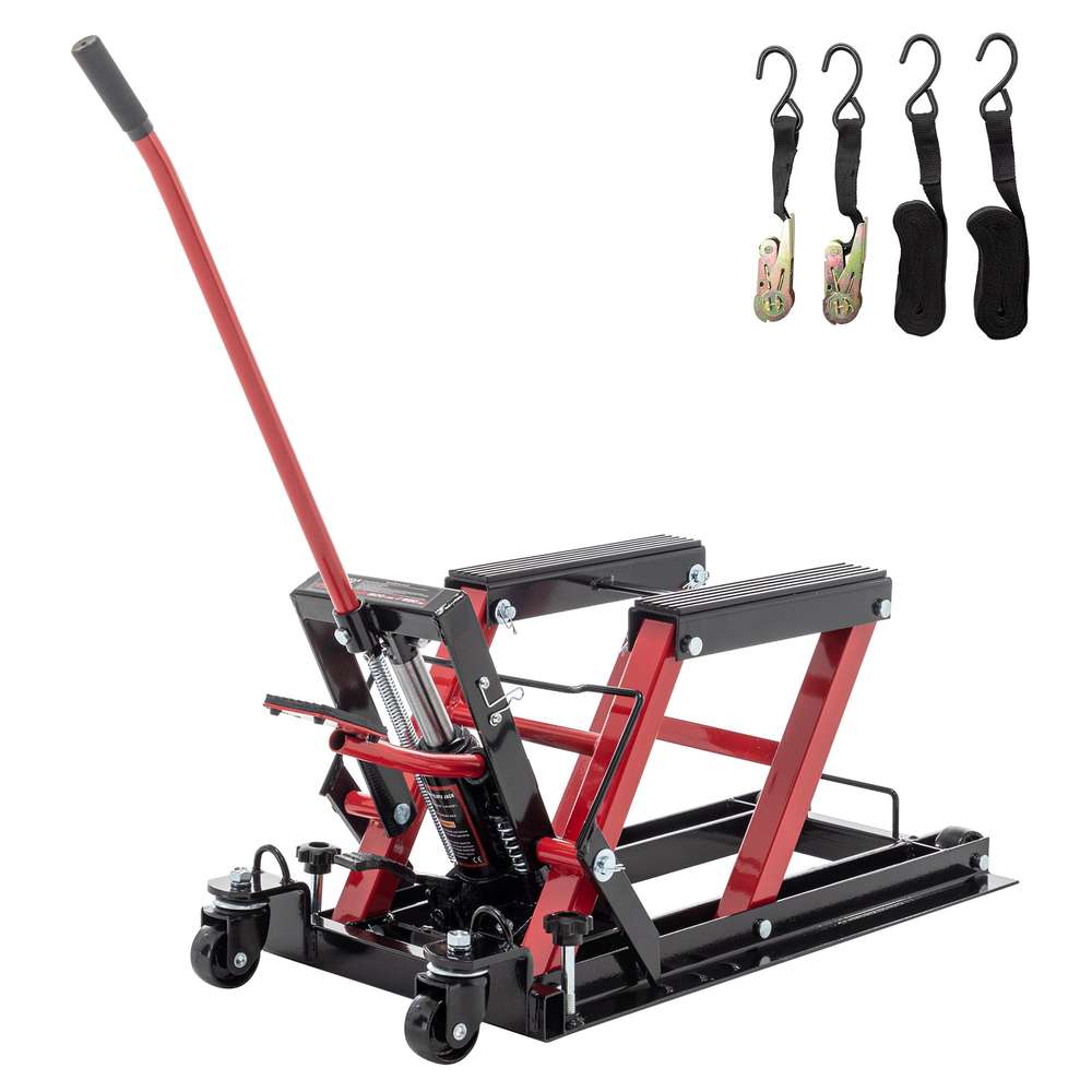 Motorcycle Lift Jack, 1500lbs Capacity, Foot-Operated, 4.5'-15' Lift, ATV & Bike