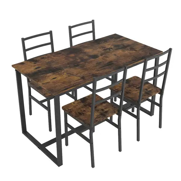 Industrial 5-Piece Dining Set with Backrest - Solid Steel Table and Chairs - Minihomy