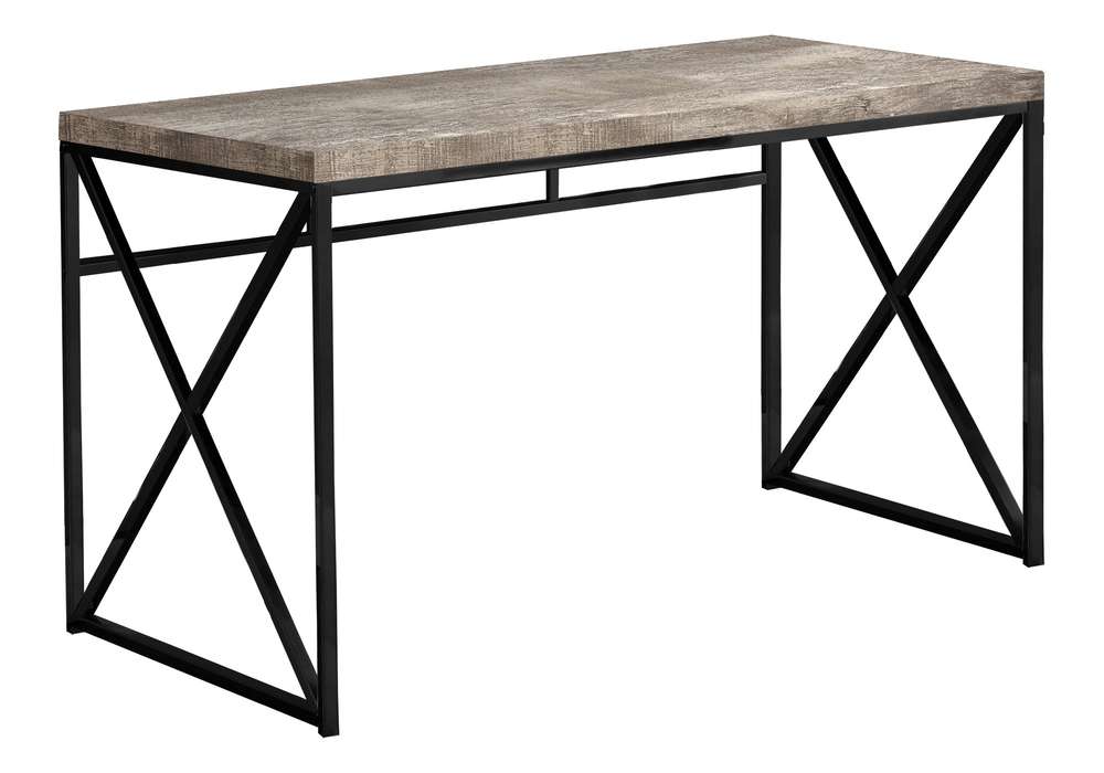 Modern Beige Computer Desk with Black Metal Frame - Home Office Laptop Desk
