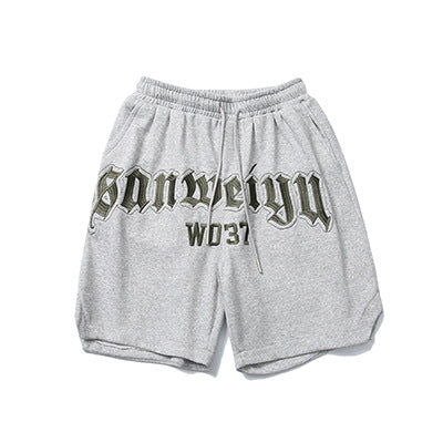 Summer Men's Letter Embroidered Sports Pants Trendy Casual Loose Straight Shorts