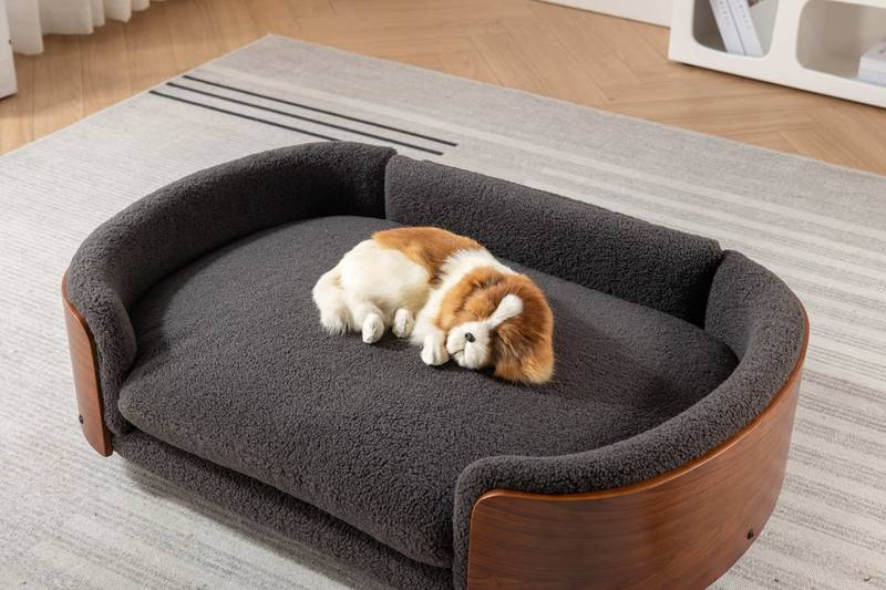 Scandinavian Dog Bed | Elevated Pet Sofa with Walnut Wood & Cashmere Cushion