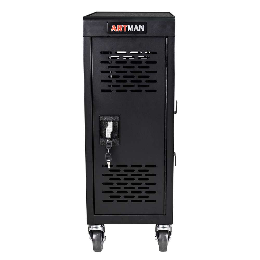 Secure 16-Laptop Charging Cabinet with Lock & Removable Trays - Black
