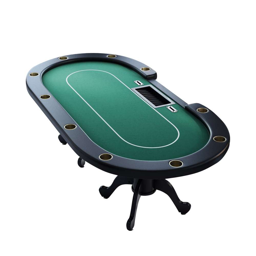 96" Oval Poker Table - Texas Holdem, Waterproof Felt, Cup Holders, Chip Tray