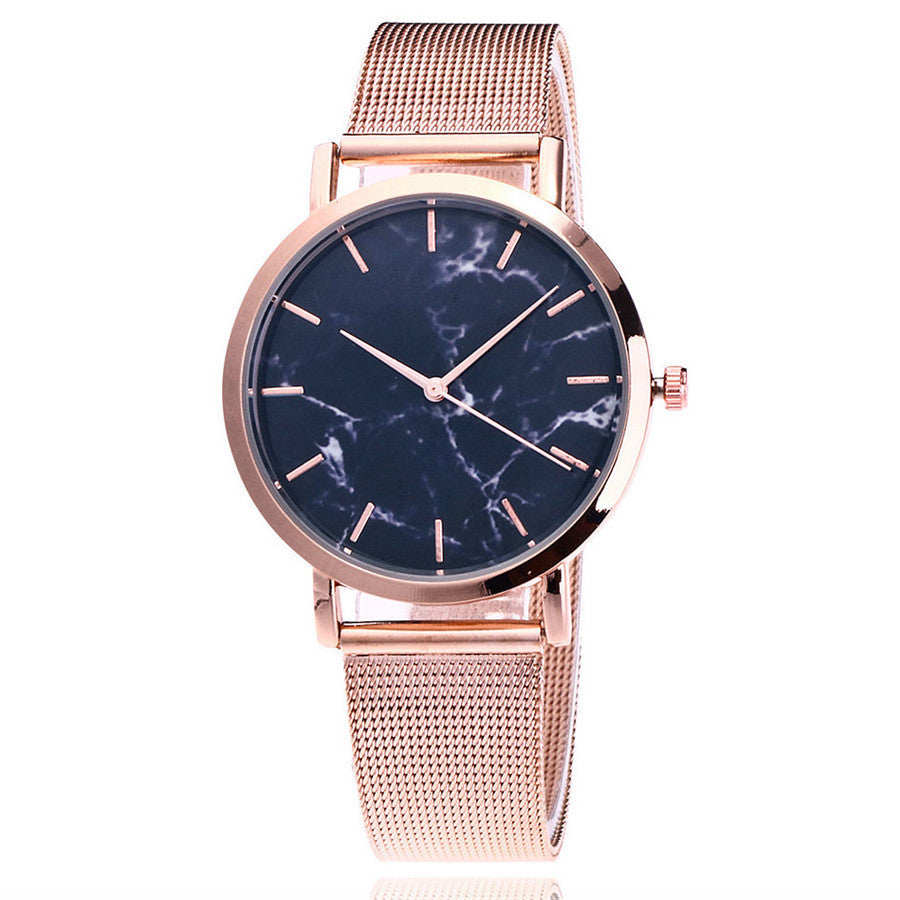 Women's Silver & Gold Mesh Marble Watch - Vansvar Fashion Quartz Wristwatch