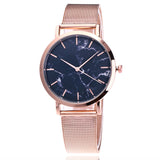Women's Silver & Gold Mesh Marble Watch - Vansvar Fashion Quartz Wristwatch