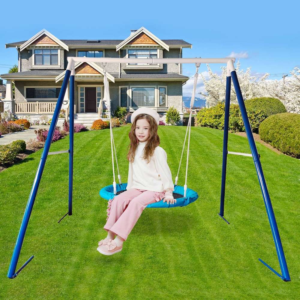 Kids Metal Swing Set with Saucer - Outdoor Playground Equipment