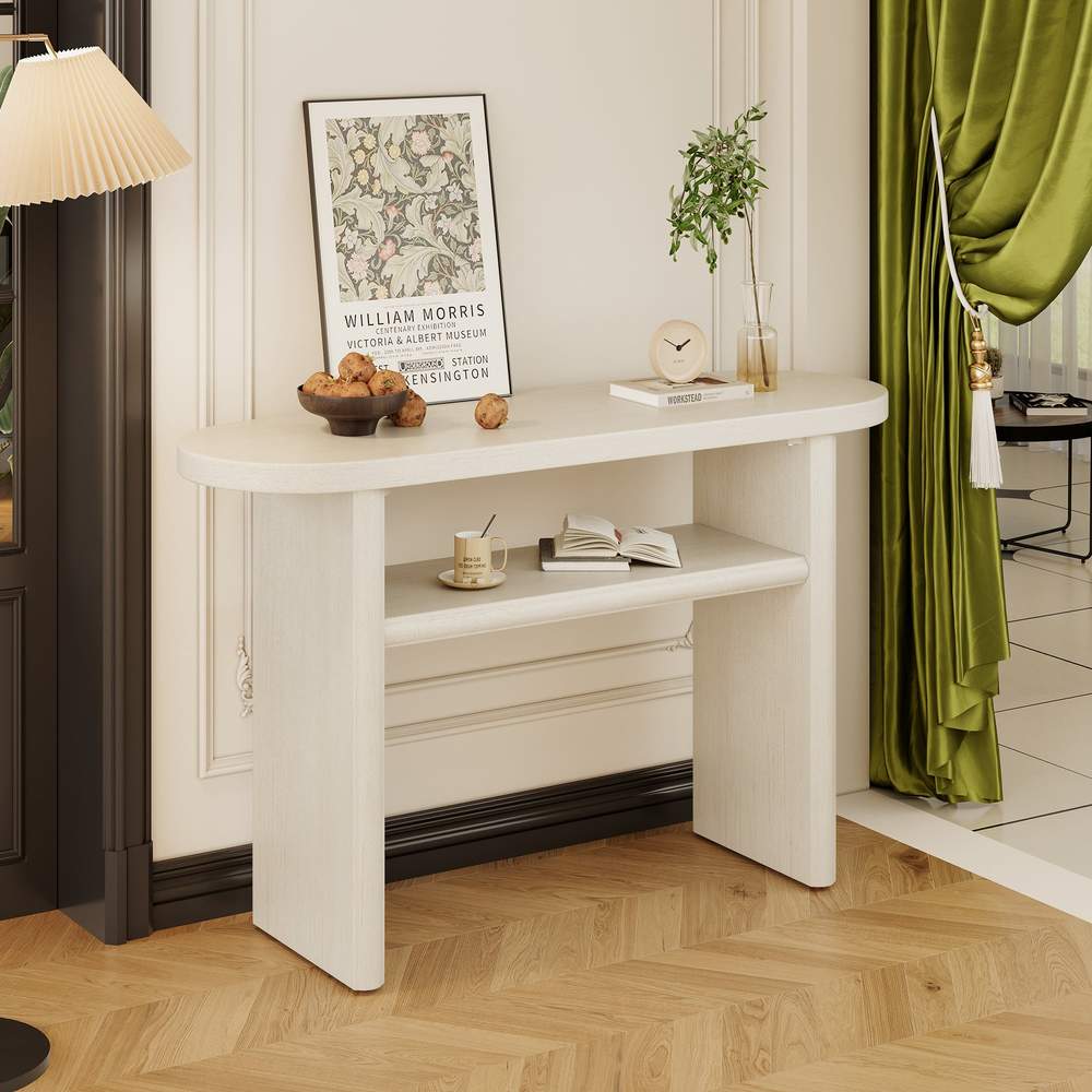 Elegant Minimalist Console Table | Gray Wash Entryway Table with Shelf