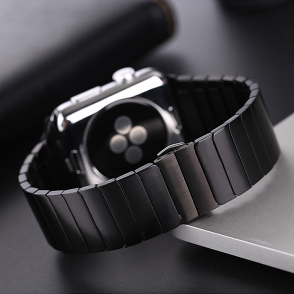 Metal Butterfly Buckle Watch Strap with Bead Detail