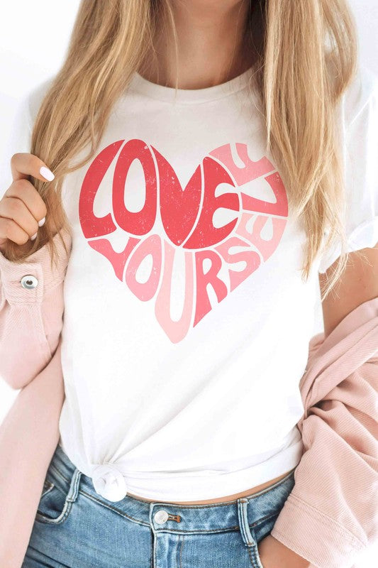 Plus Size - Love Yourself Heart Graphic T-Shirt - Minihomy