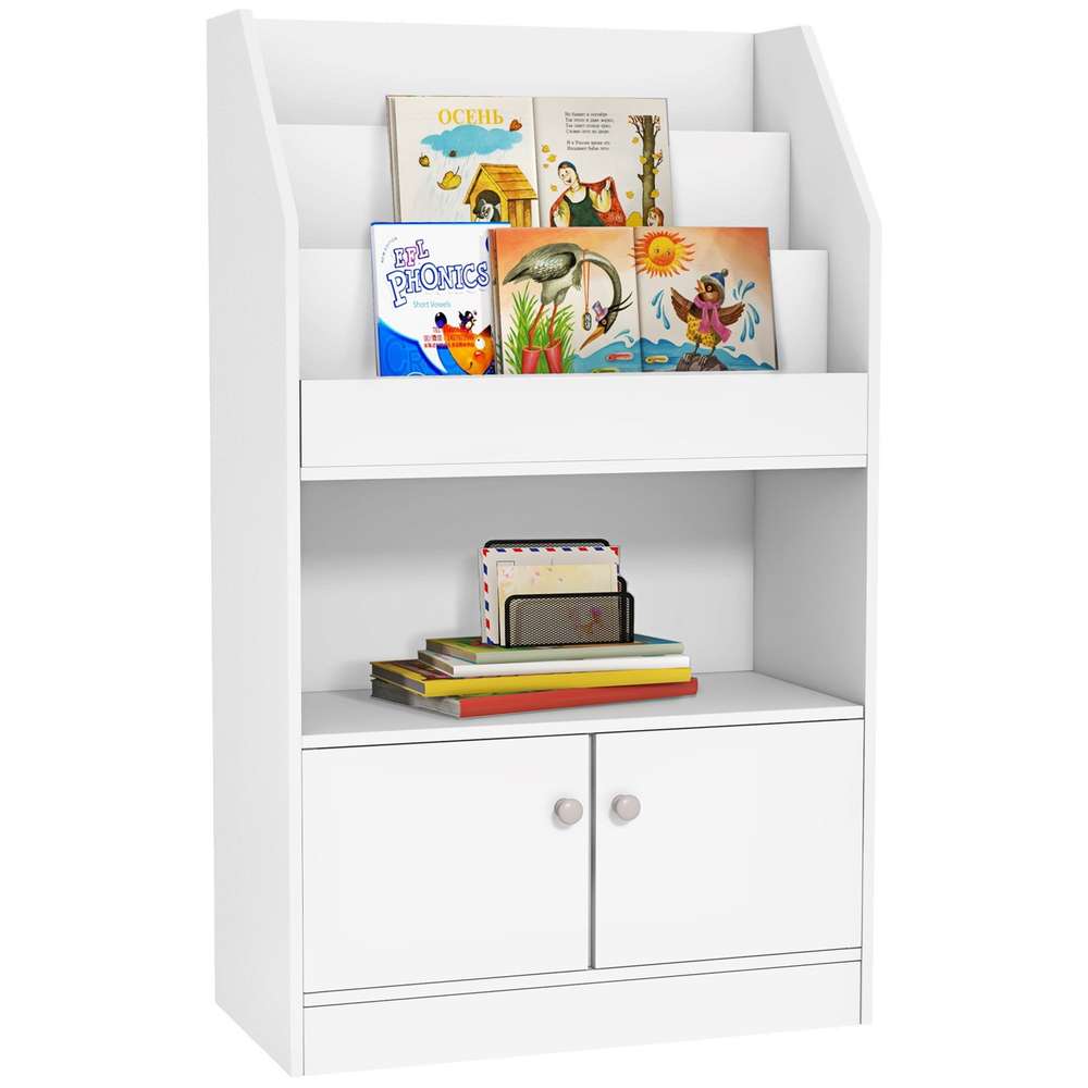 Kids Toy Storage Cabinet - Bookcase, White - Nursery, Bedroom Organizer