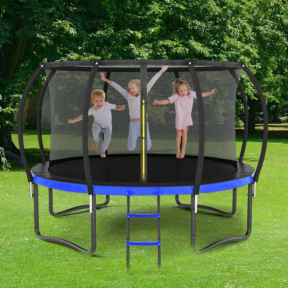 14ft Kids Trampoline with Safety Net, Ladder & Padded Cover - Black/Blue