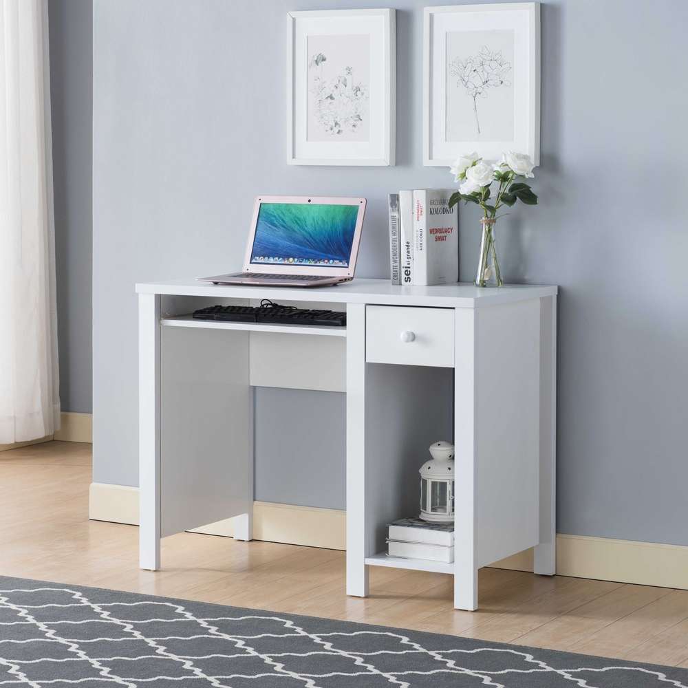 39" White Compact Student Desk with Drawer - Home Office Laptop Writing Desk