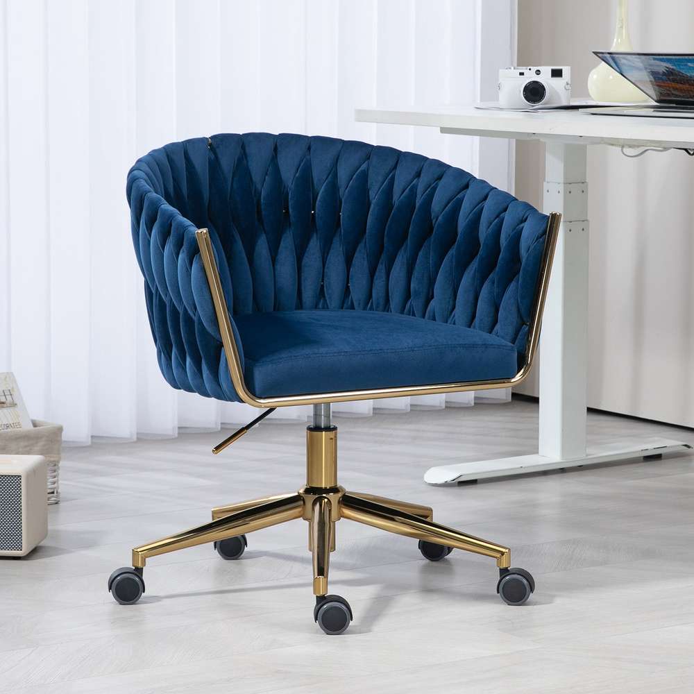 Modern Woven Office Chair - Adjustable Height, Swivel, Blue