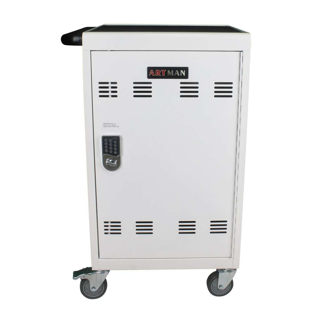 30-Device Mobile Charging Cart Cabinet w/ Lock (White) - Tablets & Laptops