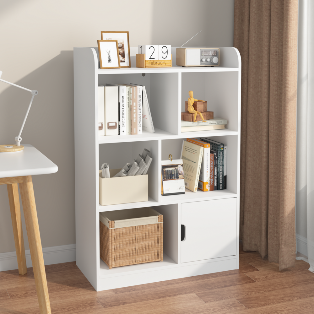 Kids White Bookshelf: 6 Cube Organizer, Freestanding Shelves for Bedroom