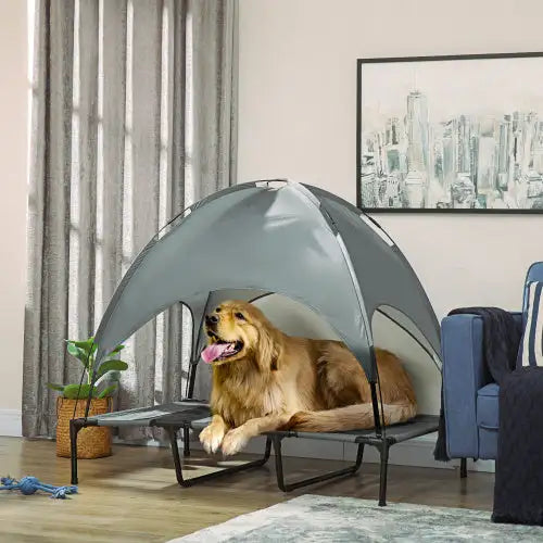 PawHut Elevated Dog Cot (48", Gray) - Portable Pet Bed w/ UV Canopy