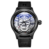 Men's Skeleton Skull Quartz Watch with Genuine Leather Band