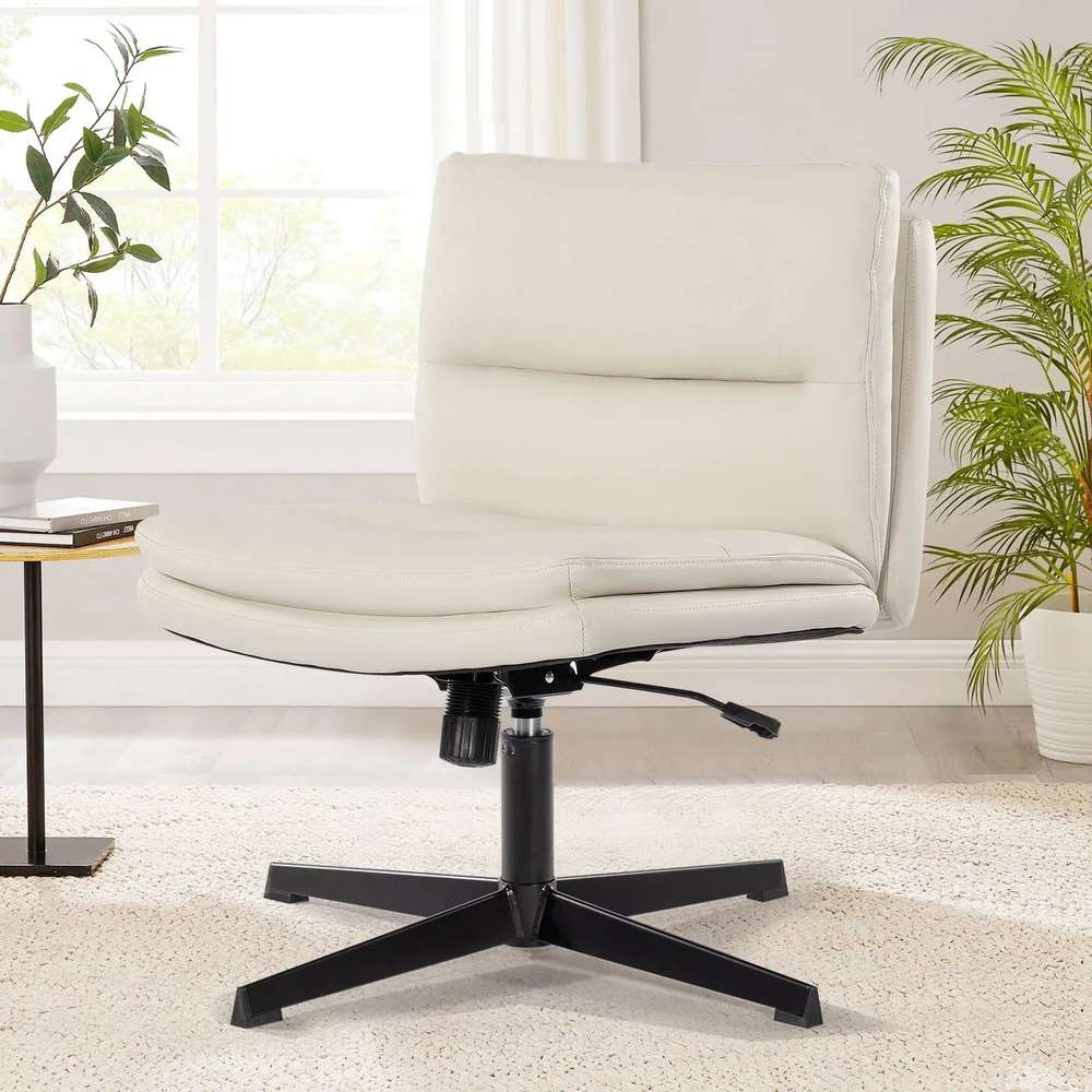 Ergonomic Swivel Office Chair - PU Leather, Armless, Rocking, Wide Padded Seat