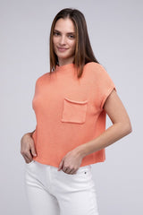 Mock Neck Short Sleeve Cropped Sweater for Women - Stylish Knit Top - Minihomy