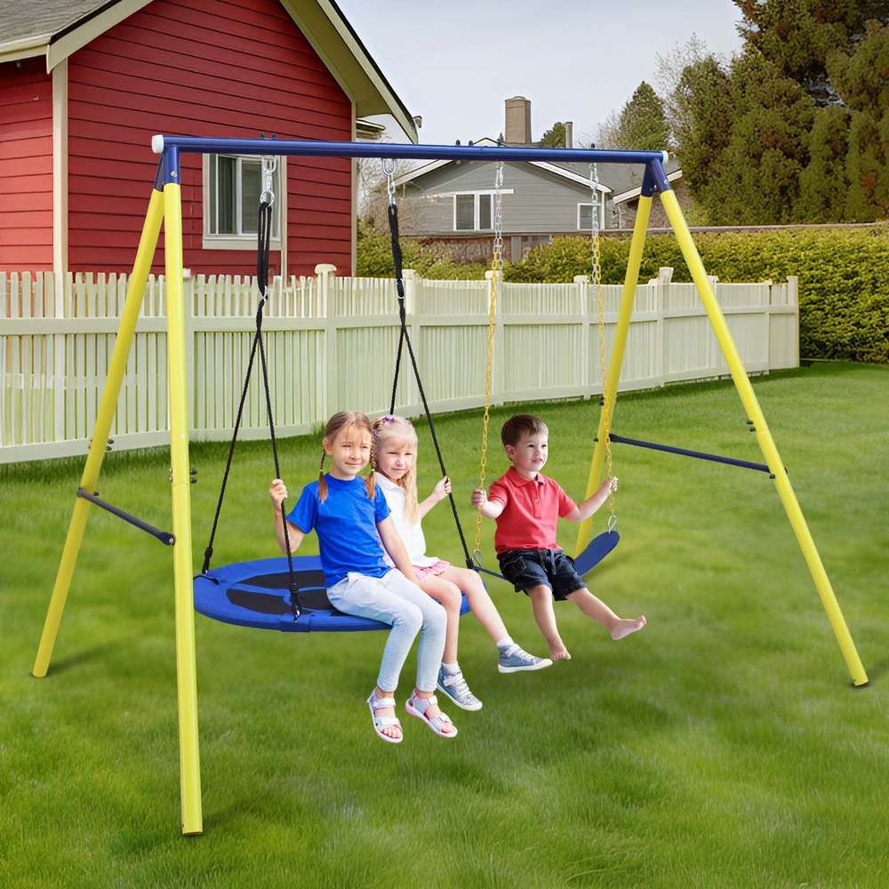 Heavy-Duty Metal Swing Set with Safety Belt - Indoor/Outdoor