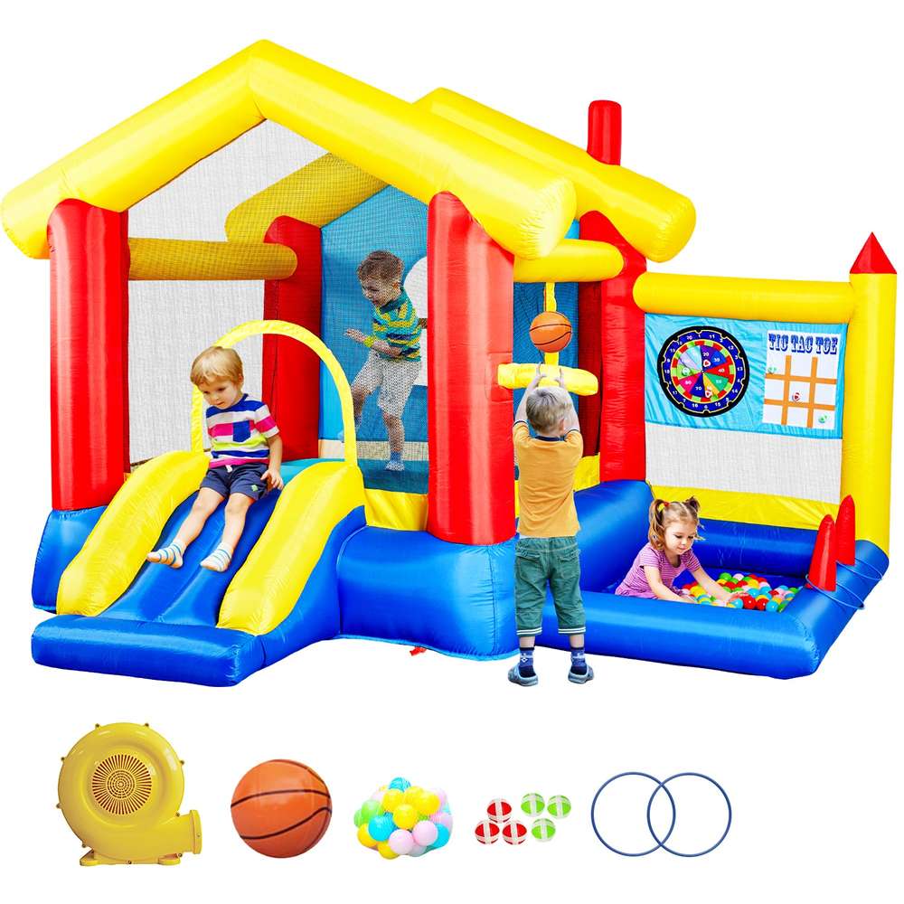 Inflatable Bounce House 8-in-1: Jumper, Basketball, Ocean Balls, More!